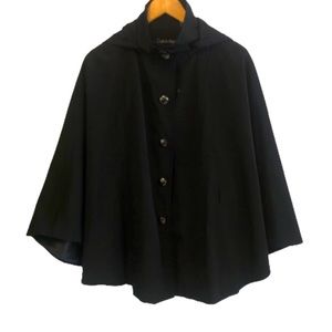 Calvin Klein black snap lined rain cape with hood SIZE M